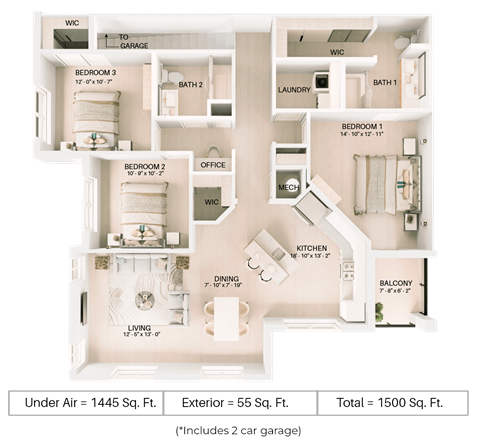 3 bed 2 bath floor plan B at Imperial Crossing Luxury Apartment Homes, Bonita Springs, FL, 34134
